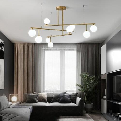 Modern Glass Ball Copper Ceiling Chandelier Bedroom Living Dining Room Indoor Lighting Led Pendant Lamp Hanging Light Fixture