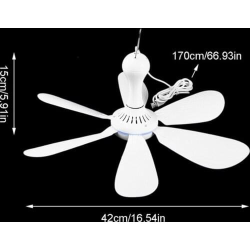 Silent 6 Leaves USB Powered Canopy Ceiling Fan with Power Switch Hanging Fan for Outdoor Camping Home Bed Tent Dorm