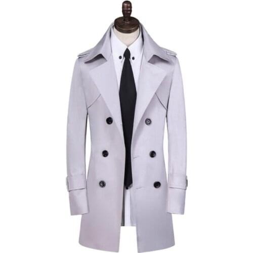 Mens trench coats grey spring autumn man double breasted long coat men clothes slim fit overcoat long sleeve big size S- 9XL