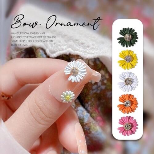 Bellis Perennis 3D Nail Art Decorations White daisy Manicure Foil Japanese Decal Rhinestones Nail Accessories Zircon Charms