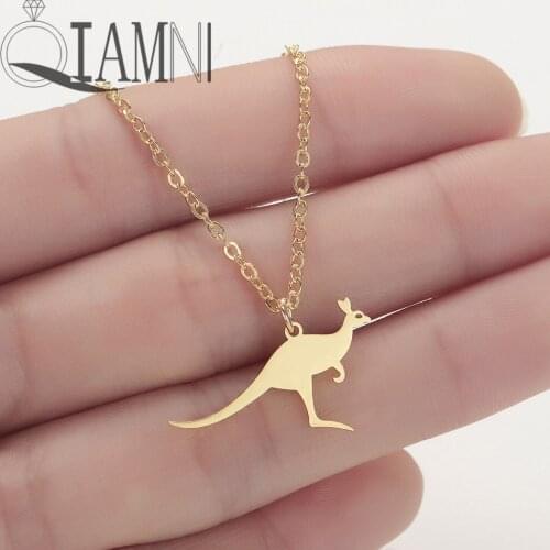 QIAMNI Unique Wallaby Kangaroo Pendant Necklace Party Birthday Jewelry Stainless Australian Wild Animal Necklace Lovers Gift