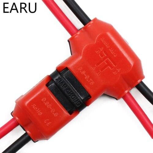 5pcs 2 Pin 2 Way Dc/ac 300v 10a Universal Compact Wire Wiring Connector T SHAPE Conductor Terminal Block With Lever AWG 18-24