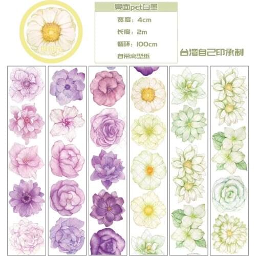 Vintage Flower Clear PET Tape for Card Making Bullet Journal DIY Scrapbooking Label Sticker