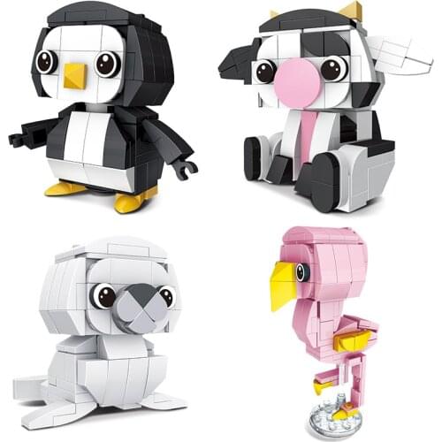 Small Particles Building Blocks Children Assembling Cartoon Animal Modeling Spelling Diy Educational Toys Penguin Cow Koa