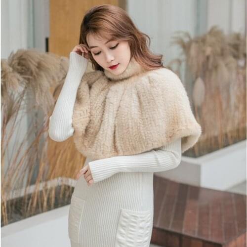 Real Mink Fur Skirt Woman Winter Warm Knitted Cape Wraps Shrug Female Scarf White Bridal Wear 2020 New S22