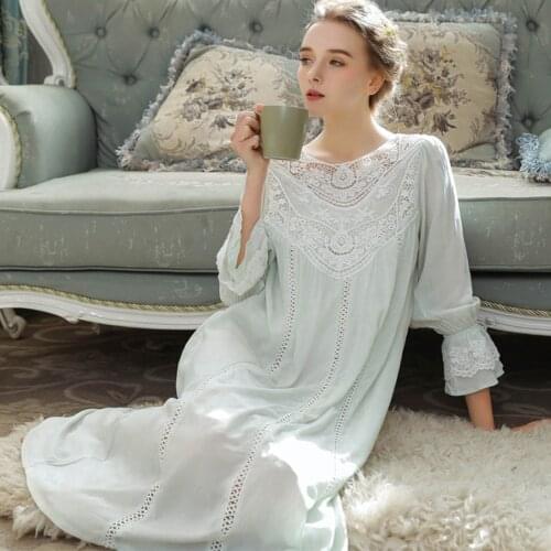 Ladies Long Lace Nightdress Vintage Fairy Princess Woman Lace Sleeve Nightgowns Dress INS Fashion Sleepwear Fairy