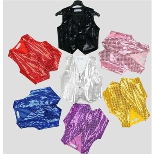 14Style Kids Jazz Dance Costumes Sequined Vest Hip Hop Shining Stage Performance Tops Vest for Boys Dancing Outfit Wear