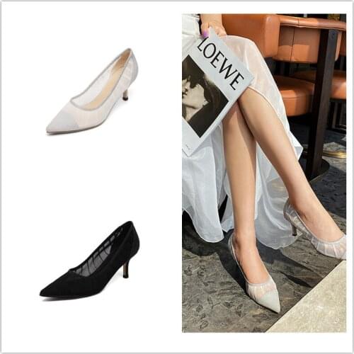 Women Pumps High Heels Pointed Toe 2020 Spring Summer Mesh Sheepskin insole Female Single Shoes zapatos de mujer