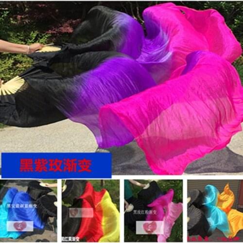 1pair (L+R) hand 100% real silk Fan Veils for Belly Dance for Women/Girls Popular new Color Oriental Dance Stage Show Fans