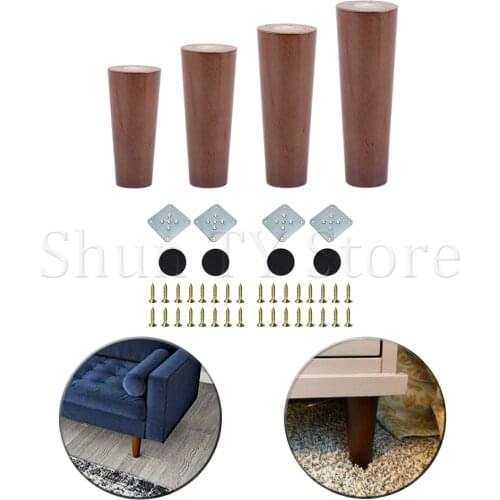 1 Pack Solid Wood Furniture Legs Walnut Color Furniture Legs Sofa Replacement Leg With Metal Footings For Cabinet Couch Table
