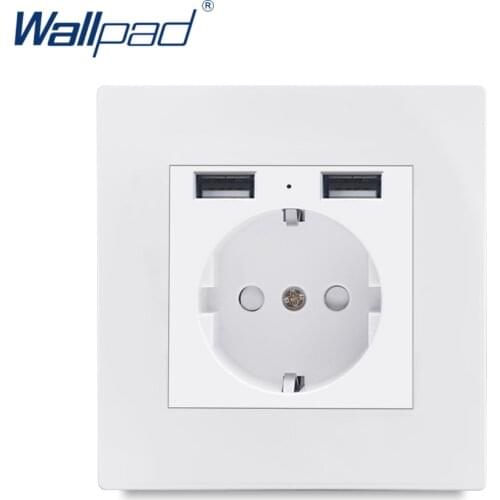 2 USB EU German Socket Wallpad Luxury White Wall Power Electrical Outlet Sockets PC Panel 5V 3.1A