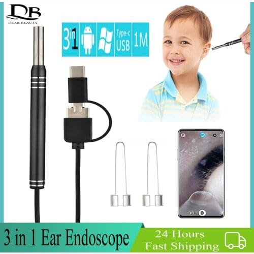 Ear Endoscope 3 in 1 Ear Cleaning Tool HD Visual Ear Pick Multifunctional Earpick 5.5mm Mini Camera Android PC Ear Otoscope