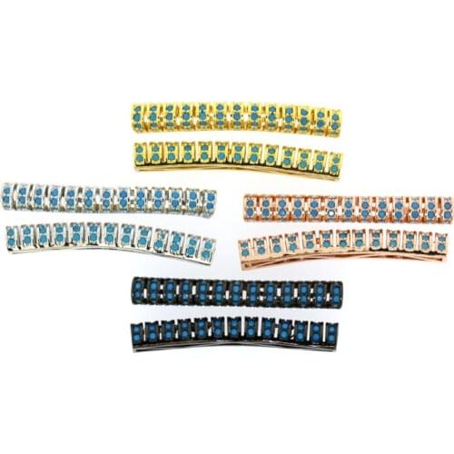 4PCS/LOT New Design Jewelry Findings Long Tube Silver/gold/black/rose gold Blue Cubic Zirconia Beads Charms Connectors