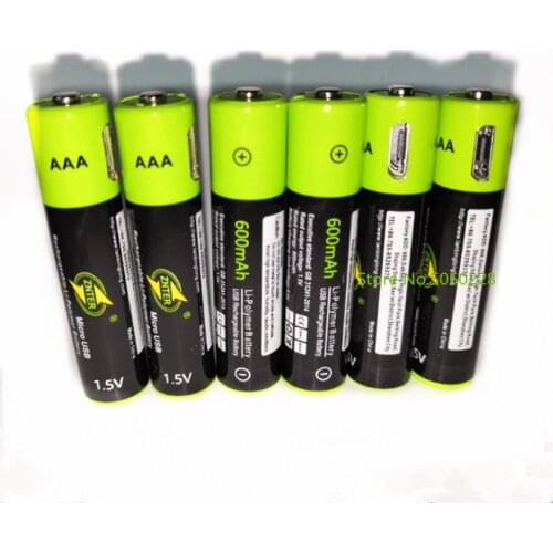 6pcs/lot ZNTER 1.5V AAA rechargeable battery 600mAh USB rechargeable lithium polymer battery childrens toy rechargeable battery