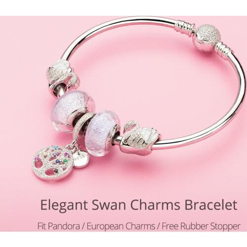 ATHENAIE 925 Sterling Silver Elegant Swan Charms Bracelets & Bangles with Family Tree Pendants For Women Jewelry Girl Gifts