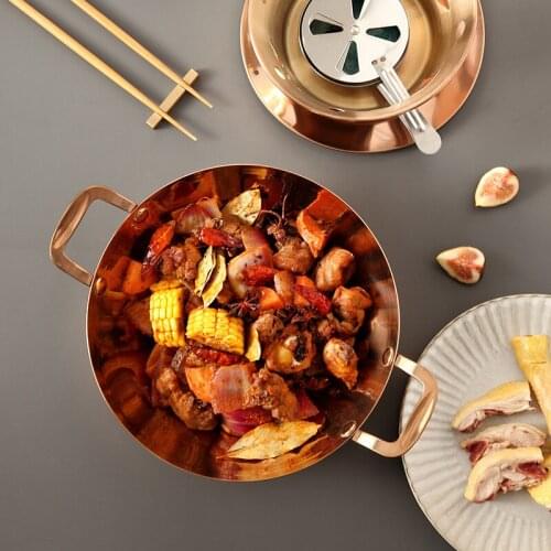 Binaural anti-scalding alcohol stove small hot pot fire control thick stainless steel commercial pot