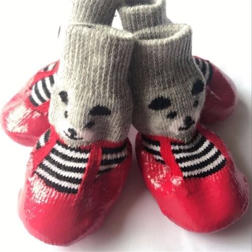 4pcs/set Cotton Rubber Pet Boots Waterproof Non-slip Dog Rain Snow Socks Footwear For Puppy Small Cats Dogs S M L Size 3 Colors
