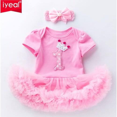 IYEAL Princess Baby Girls Dress With Headwear Clothes Sets Infant Newborn Tutu Tulle Dresses Bodysuit Birthday Party Outfits
