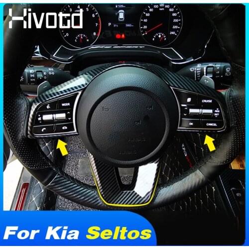 Car Steering Wheel Decoration Cover Trim ABS Carbon Stickers Interior Modification Parts For Kia Seltos 2020 2021 Accessories