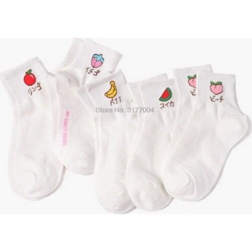 DHL 200pair Cute Cartoon Fruit Embroidery Peach Strawberry Watermelon Banana Pattern Korean Funny Girl Socks