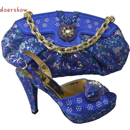 Doershow!top quality Italian ladies shoes and matching bag set,latest pattern African shoes and bag with rhinestones! HP1-30
