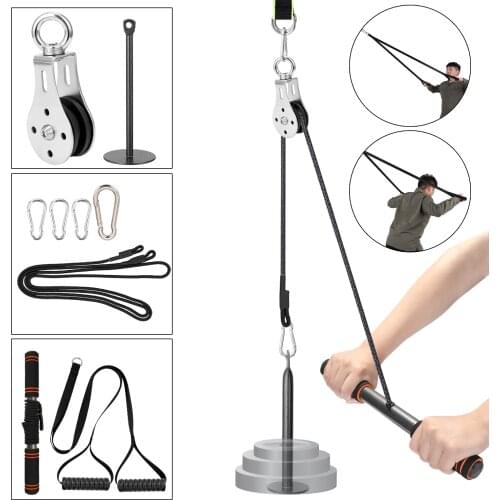 Home Gym Fitness DIY Pulley Cable Machine Attachment System Lifting Arm Hand Strength Training Leg Tendon Stretching Equipment