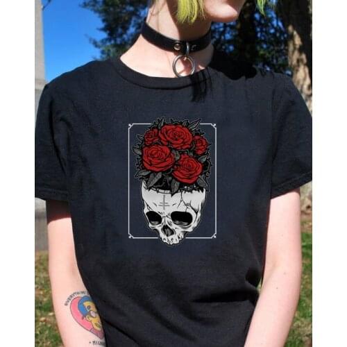 Colored Something On My Mind gothic skull rose cute t-shirt funny women 100% Cotton tumblr grunge graphic Fashion tee top tshirt