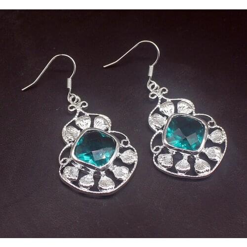 Gemstonefactory Big Promotion Single 925 Silver Forest Green Topaz Dangle Drop Earrings Jewelry for Women Mom 20213741