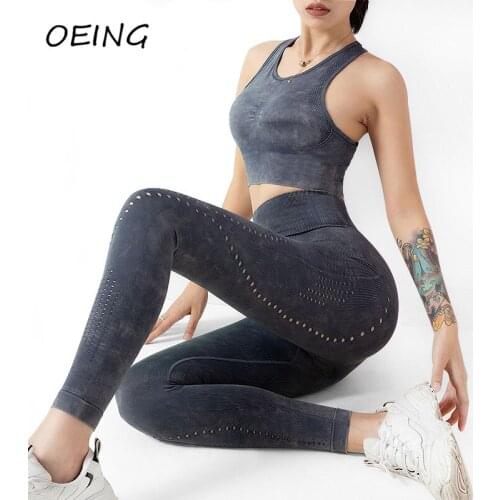 Hollow Out Workout Sets 2 Pieces Seamless Legging Breathable Sport Wear Fitness Yoga Suits High Waist Bra Set