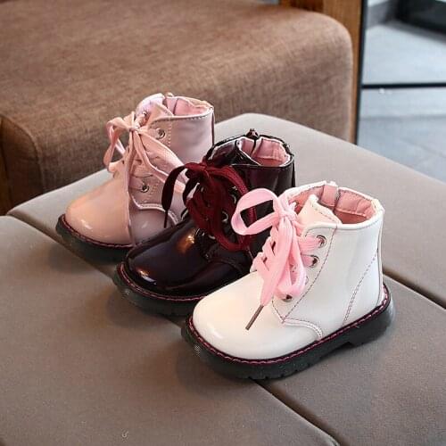 Lacquered childrens boots for autumn and winter 2021 new childrens Martin boots waterproof bright cotton short boots