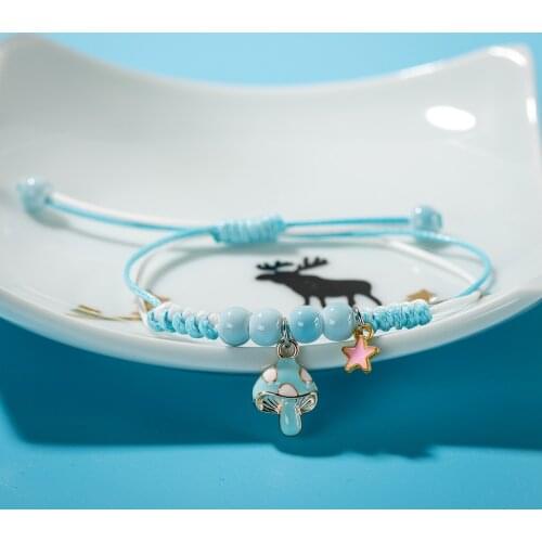 Jungle Series Cute Cartoon Multicolor Mushroom Starfish Plant Alloy hand-knitted Bracelet #82590