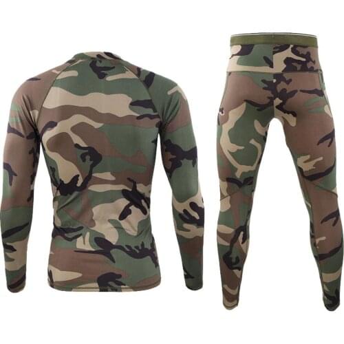 Men Camouflage Print Long Sleeve Top Pants Outfit Winter Thermal Underwear Set
