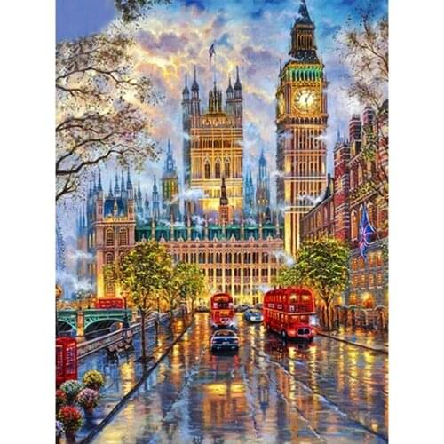 Landscape Street Building Printed 11CT Cross Stitch Embroidery Set Knitting Handmade Painting Needlework Needle Stamped Sales