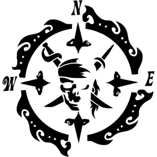 Car Stickers Mysterious Skull Compass Graphic PVC Car Decoration Accessories Stickers Creative Waterproof Black/white,18cm*17cm