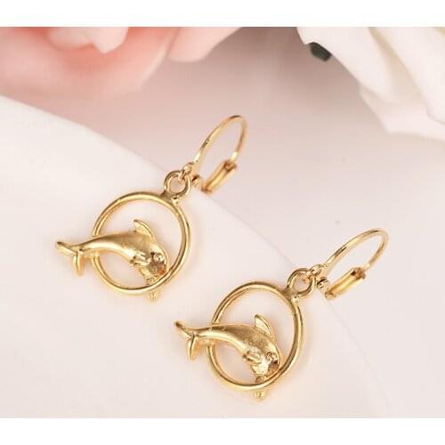 Newest high quality Solid Gold Jewelry Fashion cute smal Dolphin Earrings Gift for Girls Friend Kids Ladyearring party earring