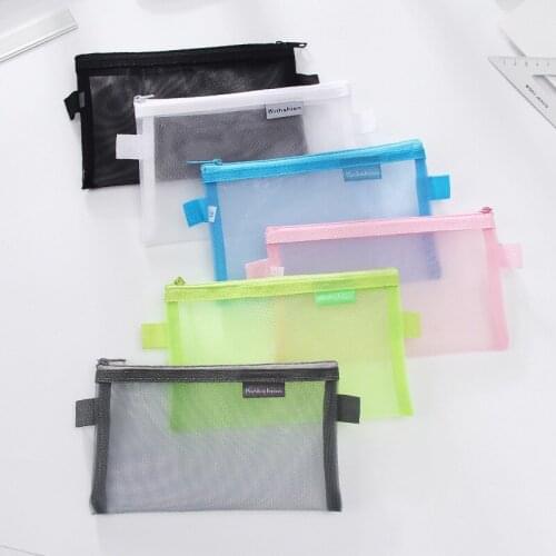 New Simple Transparent Mesh Pencil Case Office Student Pencil Cases Nylon Kalem Kutusu School Supplies Pen Box Astuccio Scuola