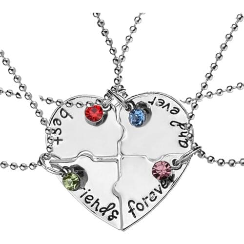 4pcs/set "best friend forever and ever" BFF Friend Necklace Set 4 Pieces Heart Shape Puzzle Hand Stamped Bead Friendship Jewelry