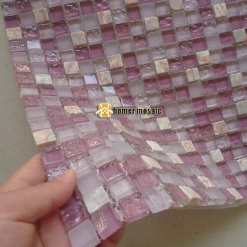 Romantic pink color crystal glass mosaic tiles for kitchen backsplash tile bathroom shower home improvement fireplace tile