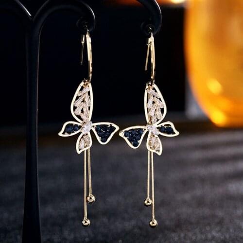 HUAMI 925 Silver Needle Butterfly Earrings Tassel Plating Real Gold Korea Fashion Earrings Hook Jewelry for Women Gift for Lady