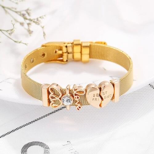 Sonykifa New Fashion Stainless Steel Woman Men Mesh Bracelet With Best Friend Beads Charm Brand Bracelet Bangle For Friend Gif