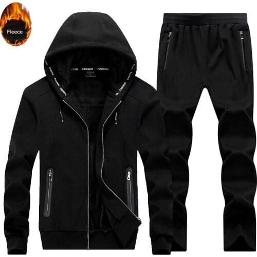 Autumn Winter 2Pcs Tracksuits Sportswear Thicken Fleece Hoodies Sweatshirts Workout Running Set Mens Clothing