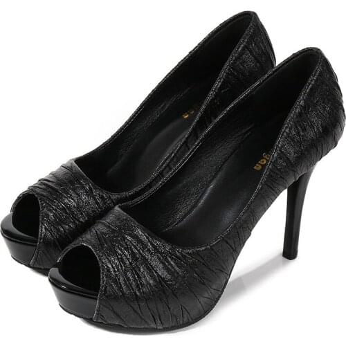 Shoes Woman 10CM Thin High heels Pumps PU Slip On Peep Toe waterproof Classics fashion Dress Party Office & Career tacones mujer