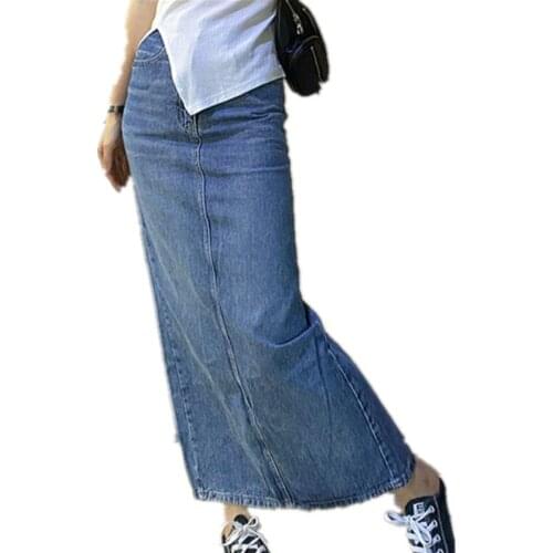 2021 summer casual long denim skirt women high wasit package hip split a-line skirt