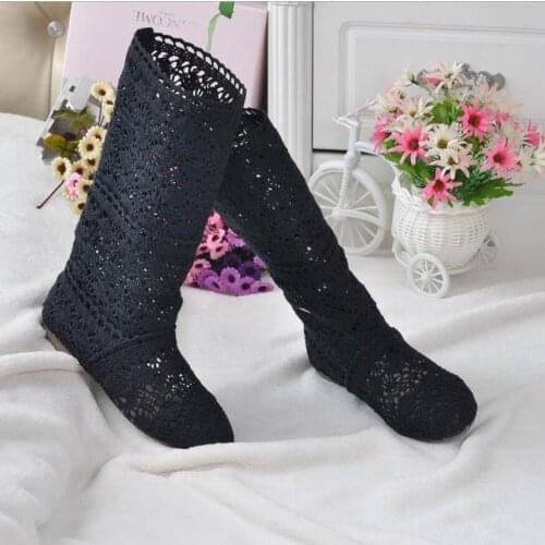 2020 Hollow Boots Shoes Breathable Knit Line Mesh Korean High Summer Women Boots Knee High Womens Shoes