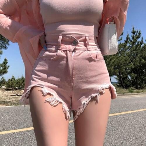 Varofi High waists with fringed hair pink hot pants hot butt jeans super shorts jeans high waisted jeans y2k woman pants