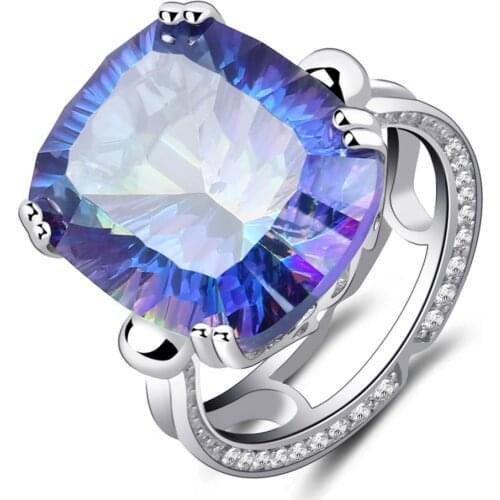 Gems Ballet 18.42Ct Natural Blueish Mystic Quartz Gemstone Ring For Women Cocktail Rings 925 Sterling Silver Fine Jewelry