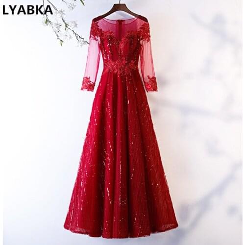 Long Sleeve Evening Dress Elegant Abendkleider Prom Dresses Real Photo Burgundy Evening Dresses Long Dress 2019 Robe De Soiree
