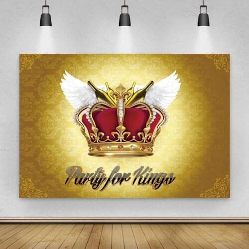 Golden Board Party For King Decor Backdrops Photography Big Red Crown White Wings Prince Princess Birthday Photo Backgrounds