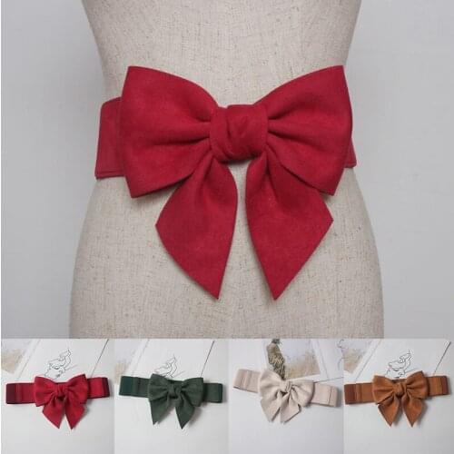 1PCS Women Elegant Big Bow Elastic Waistbands Lady Stretchy Solid Color Ribbon Bow-Knot Waist Belt Dress Decoration Cumerbunds