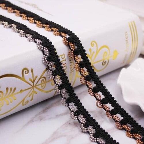 10Yards Delicate Gold Silver Wedding Dress Skirts Headdress Lace Accessories Golden Chain Beaded Lace Trim Ribbon Jewelry Decor